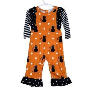 Little Millie Halloween Sz 12 mo One‎ Piece Romper Black Cat Orange